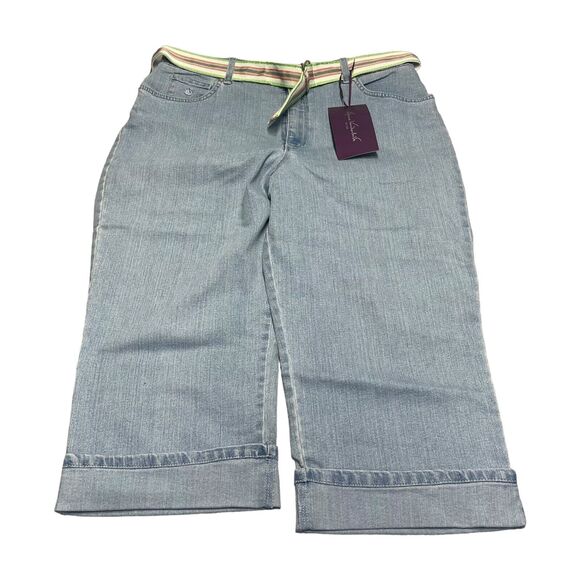 Gloria Vanderbilt Amanda Capri Pants Womens 18 Blue Belted Waist Cuffed Straight - Picture 1 of 8